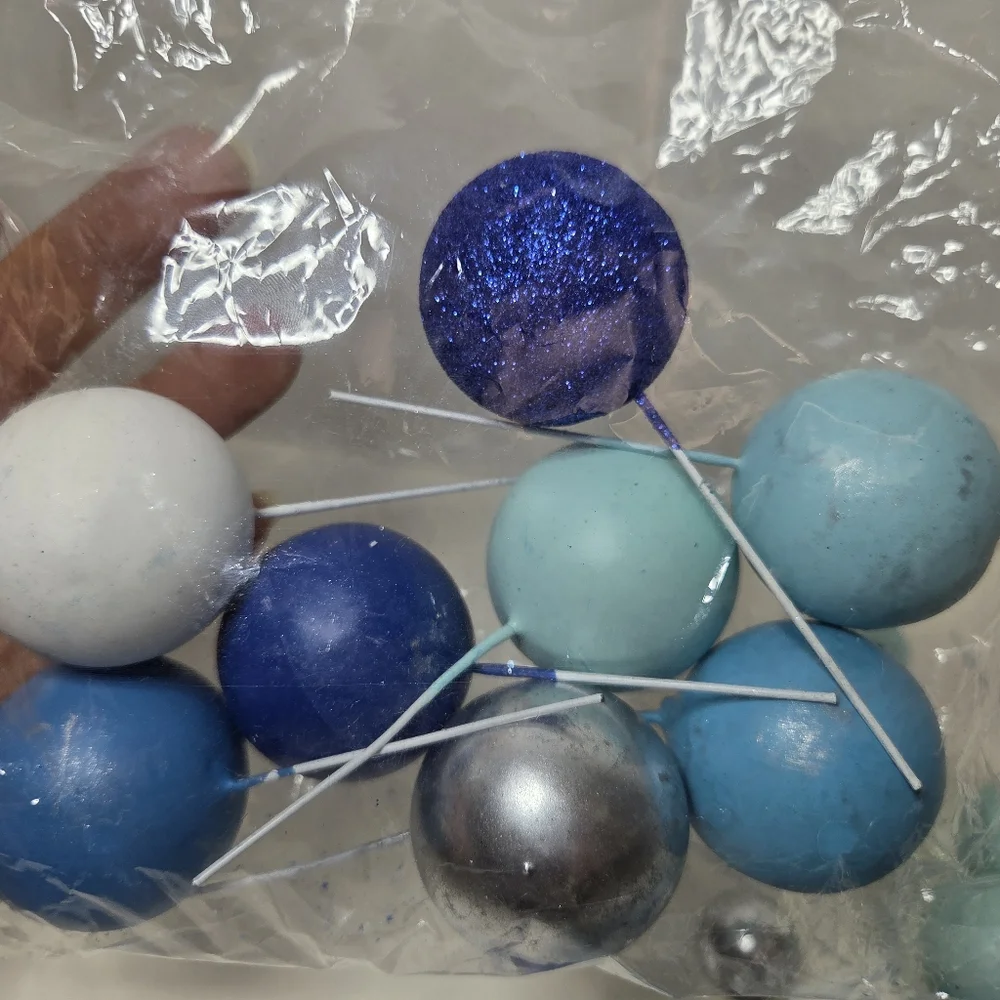 70 Pcs Ball Cake Topper Birthday Cake. Blue Topper Glitter Foam Balloons Cake